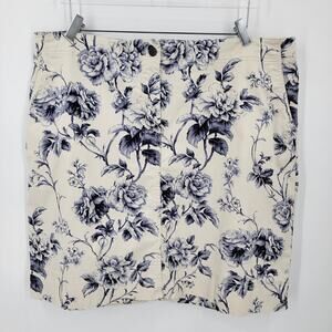 Talbots Skirt Womens 20 Floral Blue Cream Pockets Stretch